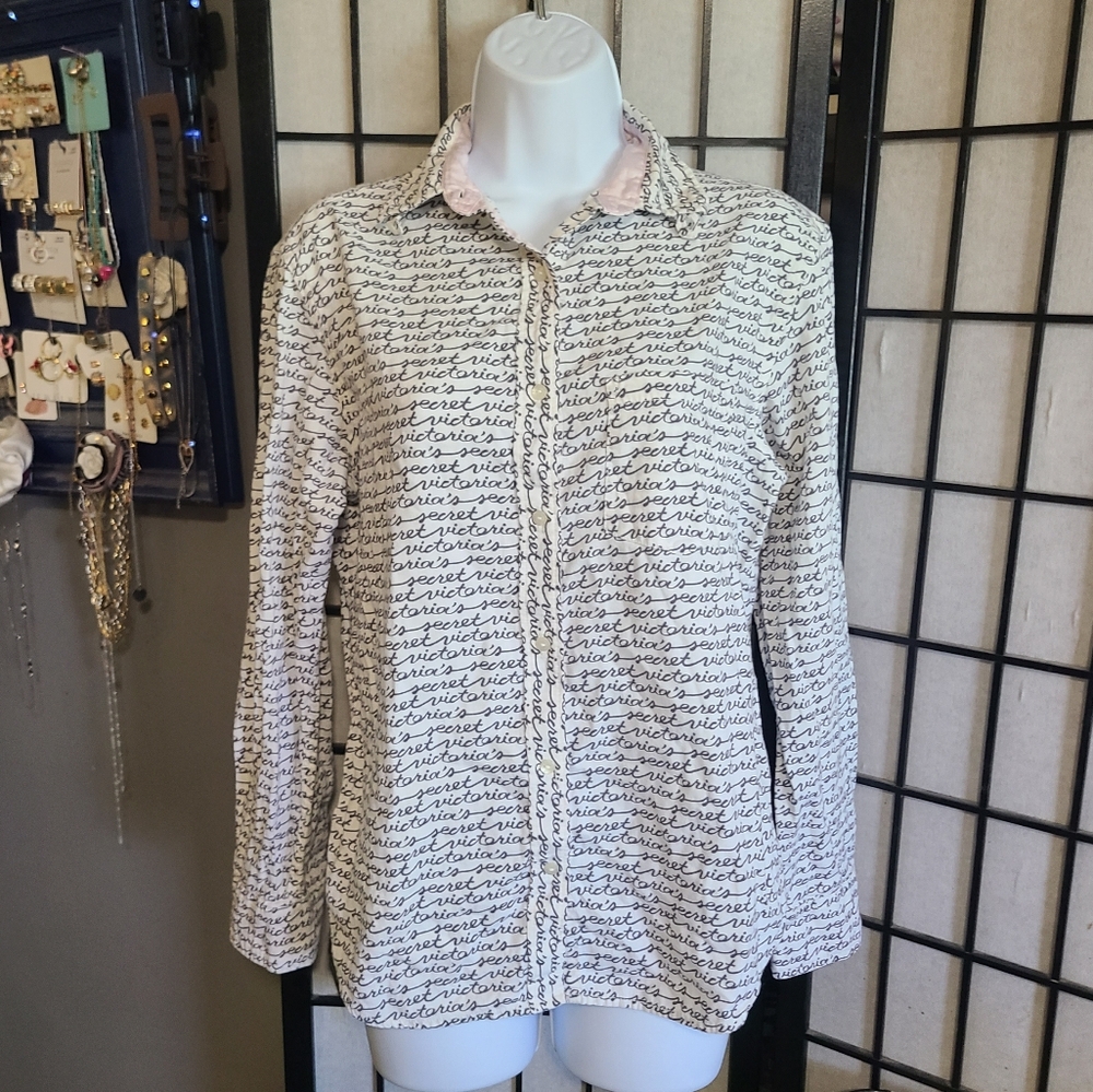 Victoria's Secret Cursive Logo Cotton Pajama Top sz XS